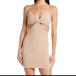Elodie Gold Slip Dress Plunge Spaghetti Strap